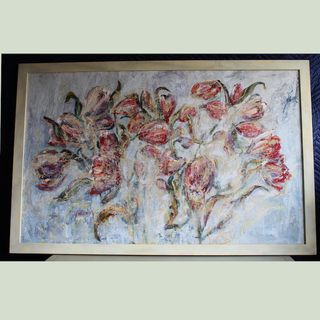 fone Textured oil of tulips in bespoke frame